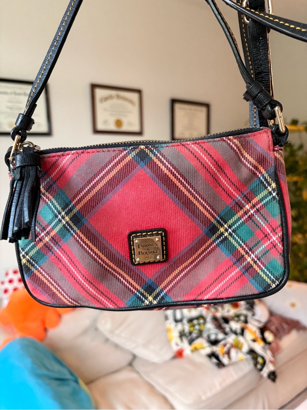 Dooney & Bourke Red Plaid Crossbody with Black Trim